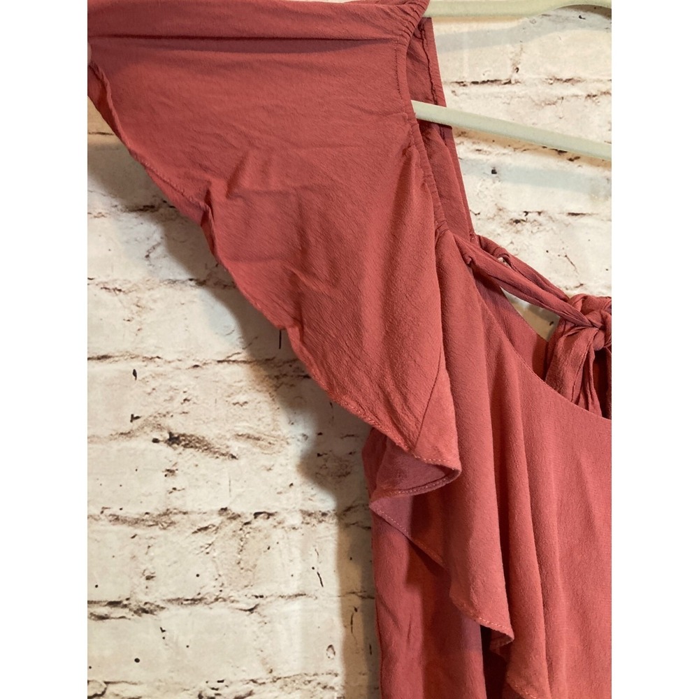 MISA L.A. Dress Womens Medium Salmon Pink Ruffle Double Tie Back Boho Hippie - Picture 4 of 15